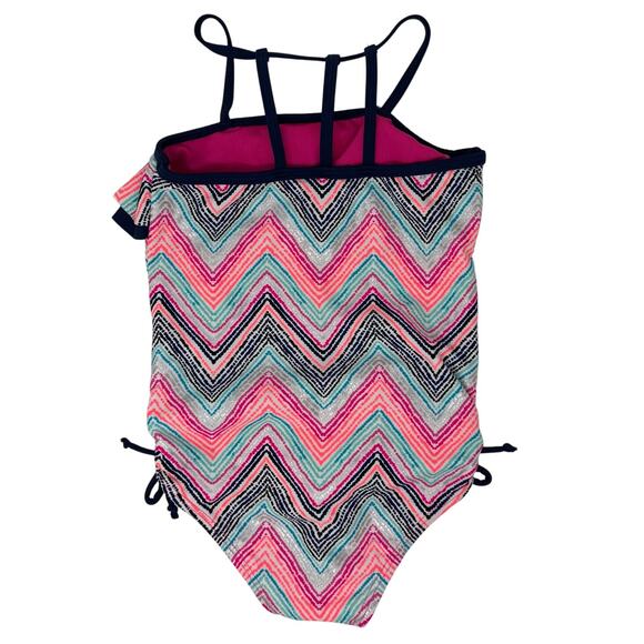 Limited Too Girls 5/6 One Piece Swimsuit & Rash Guard Top Set Pink Blue - Picture 2 of 7
